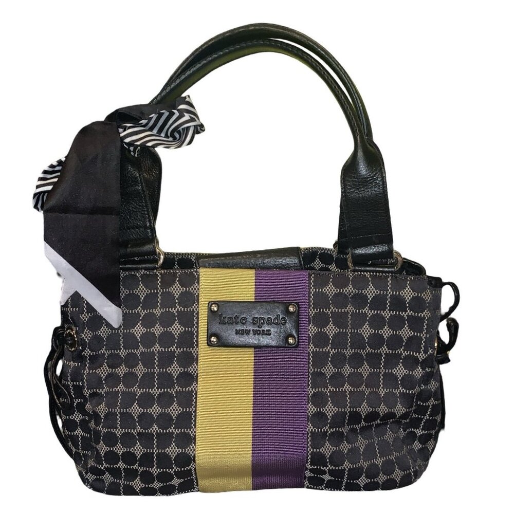 Vintage Y2K Kate Spade Black Canvas/black Leather Shoulder Bag Purple Yellow